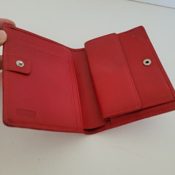 Coach Wallet Canvas Leather Signature Bifold 5x3 Medium Red Compact Card Bill - Picture 3 of 13